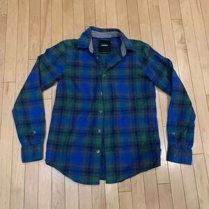 Plaid button down flannel blue and green burton outdoors hiking | size small